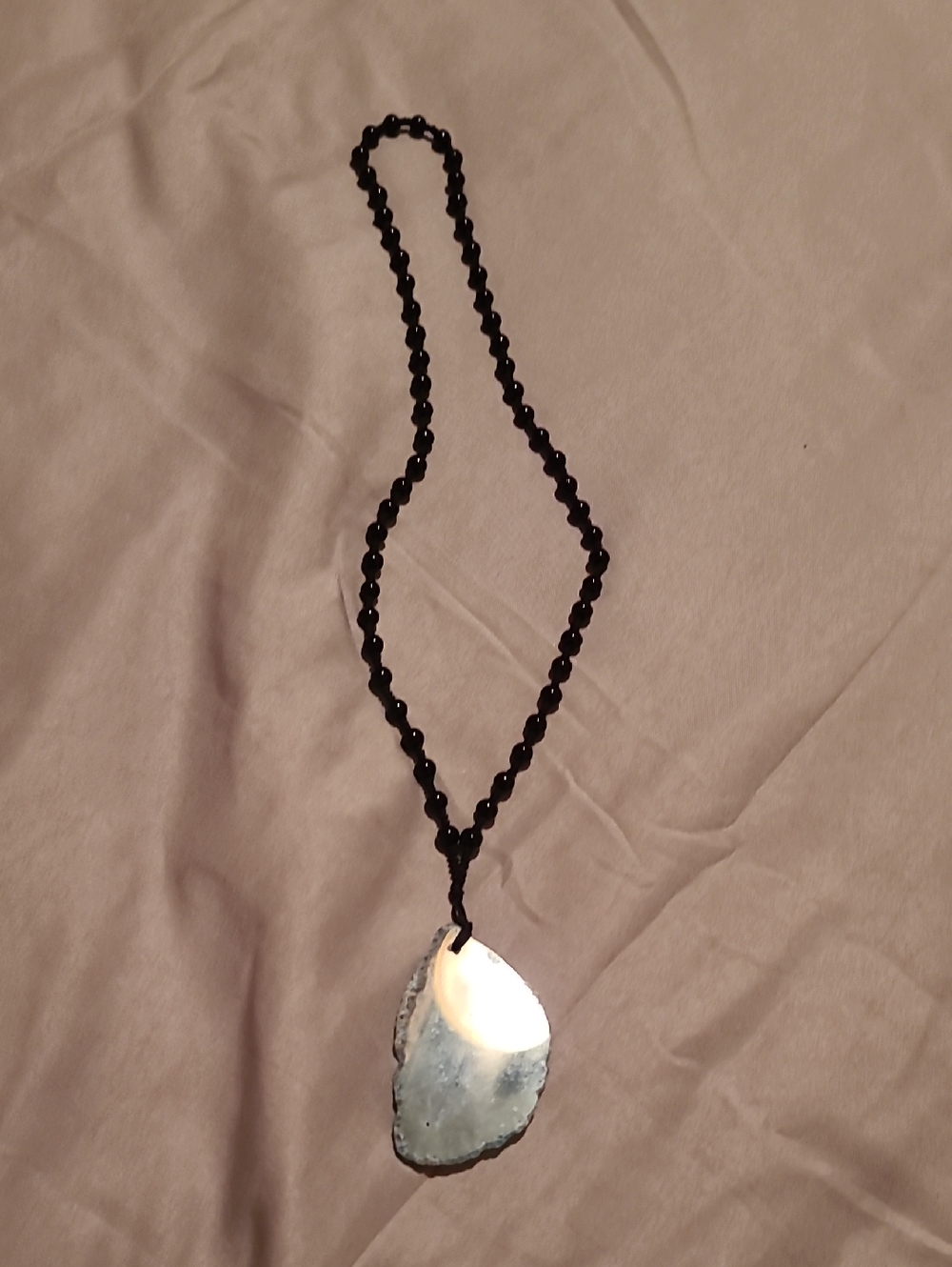 Black Beaded Necklace with Blue Agate Pendant